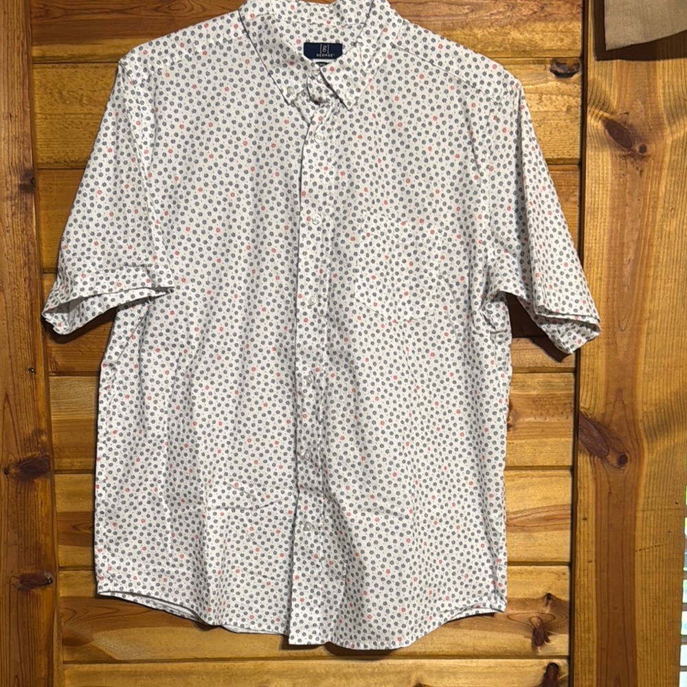 Men's White Patterned Shirt (Classic Fit) Size - Large